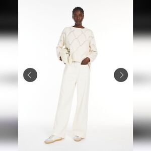 Max Mara Weekwend Abbozzi Pointelle Knit Sweater Crew Neck Womens Cream Size S